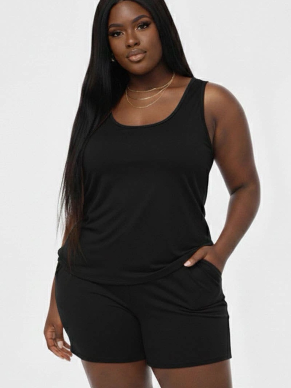 Plus Size Black Tank Top and Shorts Lounge Set